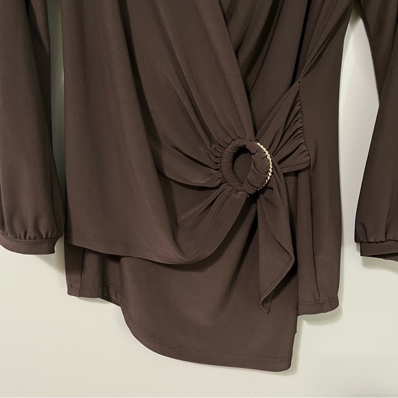 Joseph Ribkoff Wrap Top Style 213349 V Neck Mocha 3/4 Sleeve - Picture 6 of 9
